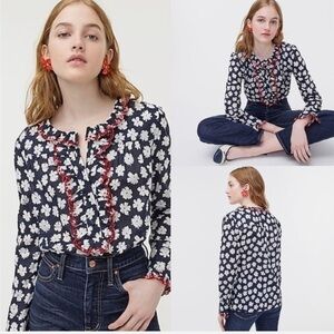 J. Crew Embroidered Ruffle Blouse in the Scattered Daisies print Size Medium